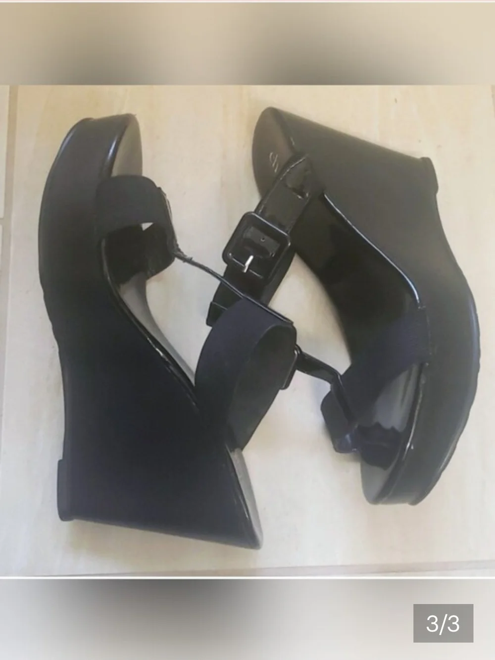 Charles By Charles David Glossy Black Wedge Sandals